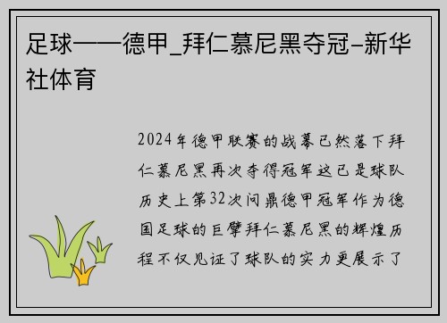 足球——德甲_拜仁慕尼黑夺冠-新华社体育