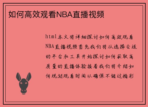 如何高效观看NBA直播视频